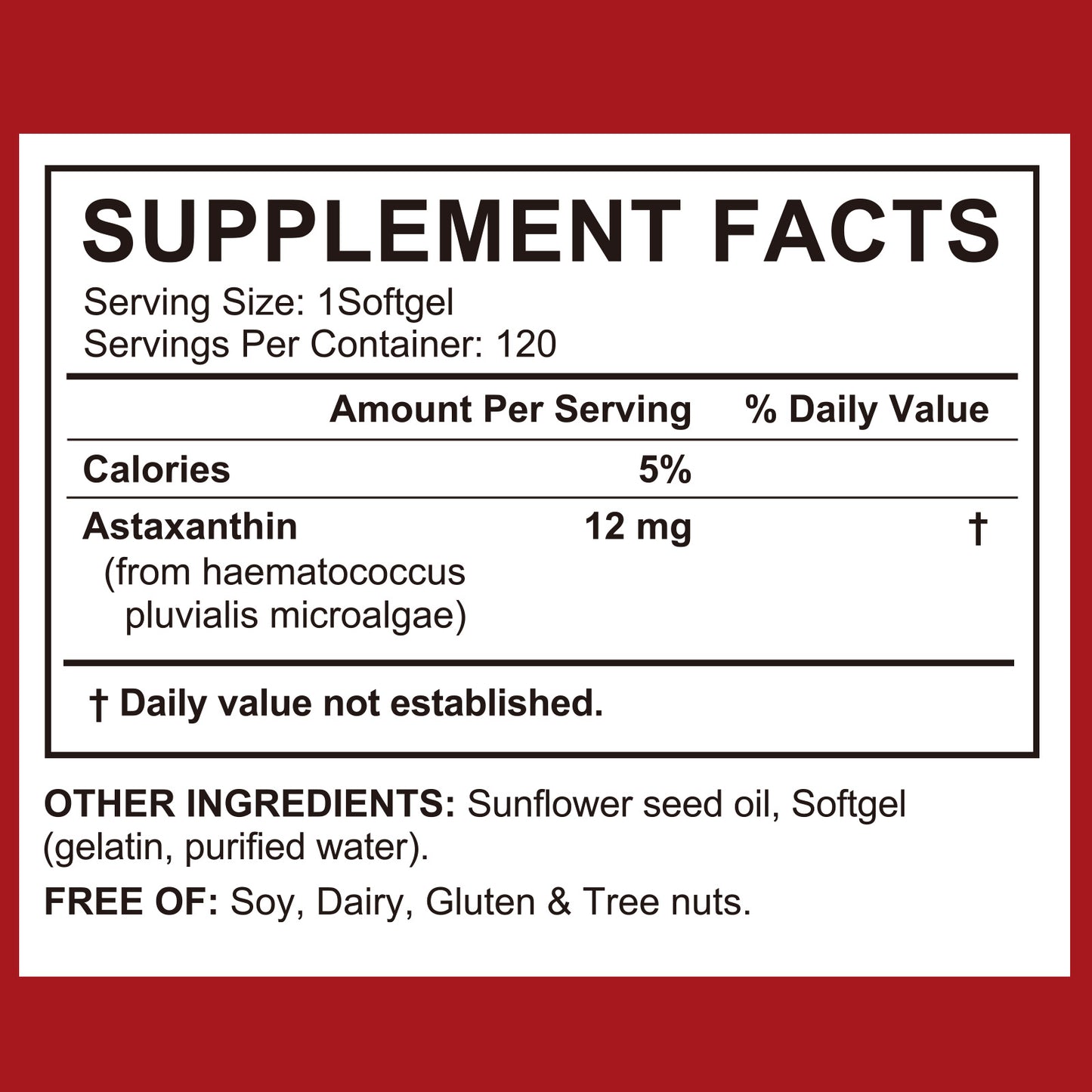 Astaxanthin 12mg Supplements, Astaxanthin High Strength Antioxidant Supplement, 120 Softgels 2 Pack