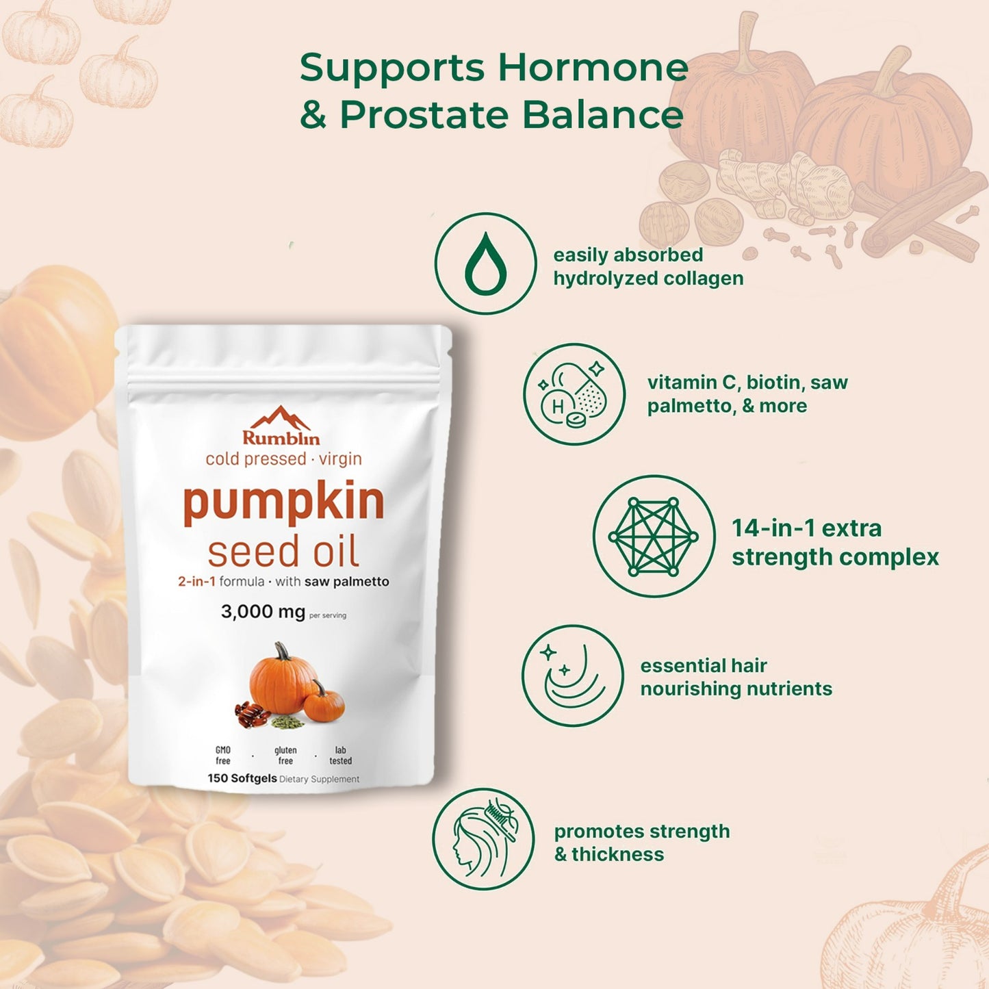 Organic Pumpkin Seed Oil - Pumpkin Seed Oil Capsules 300 Softgels