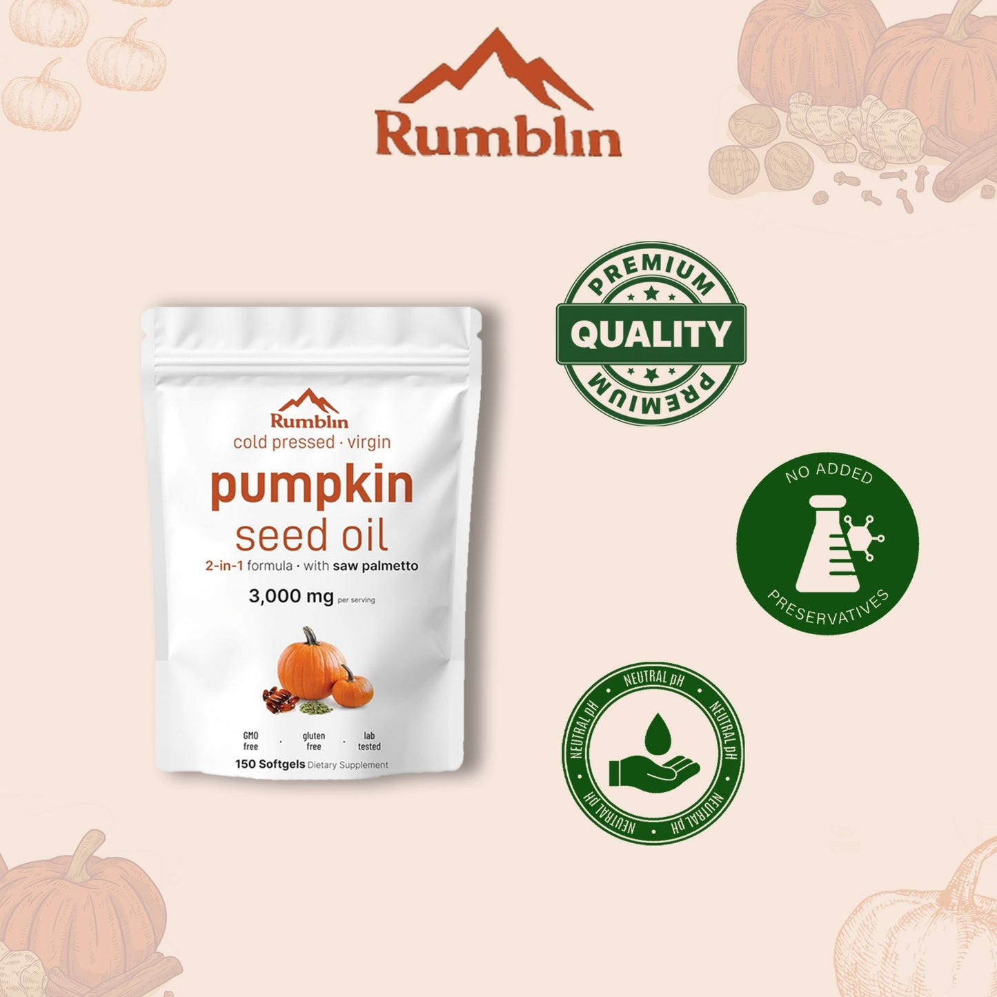 Organic Pumpkin Seed Oil - Pumpkin Seed Oil Capsules 300 Softgels