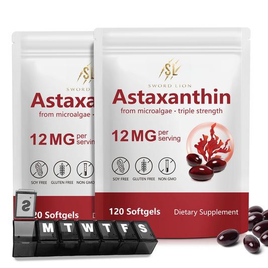 Astaxanthin 12mg Supplements, Astaxanthin High Strength Antioxidant Supplement, 120 Softgels 2 Pack