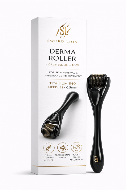 Derma Roller Microneedle Roller for Face 0.5mm, 540 Titanium Micro Needling Rollers for Men and Women - Microneedling Roller for Face & Scalp, Safe & Easy to Use Pack of 2 Gold/Black